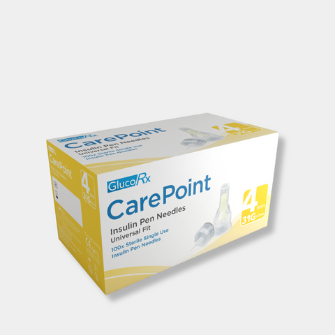GlucoRx CarePoint Pen Needles 4mm x 50 packs (100pcs per pack)