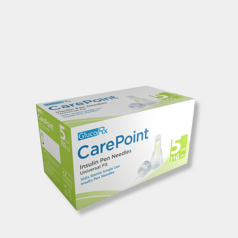 GlucoRx CarePoint Pen Needles 5mm x 50 packs (100pcs per pack)