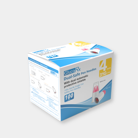 GlucoRx Dual-Safe Safety Pen Needles 4mm/31g x 12 packs (100pcs per pack)