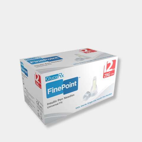 GlucoRx FinePoint Pen Needles 12mm x 50 packs (100pcs per pack)