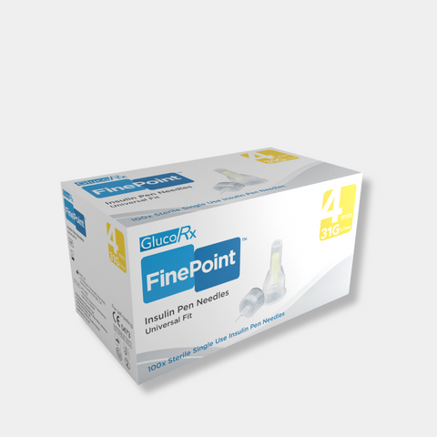 GlucoRx FinePoint Pen Needles 4mm x 50 packs (100pcs per pack)