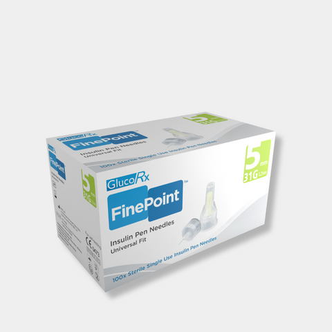 GlucoRx FinePoint Pen Needles 5mm x 50 packs (100pcs per pack)