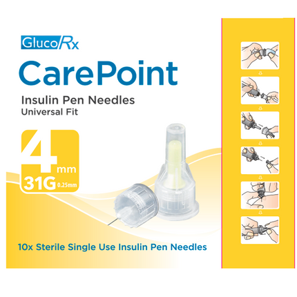 GlucoRx CarePoint Pen Needles x 400 packs (10pcs per pack)