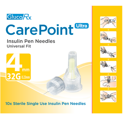 GlucoRx CarePoint Pen Needles x 400 packs (10pcs per pack)