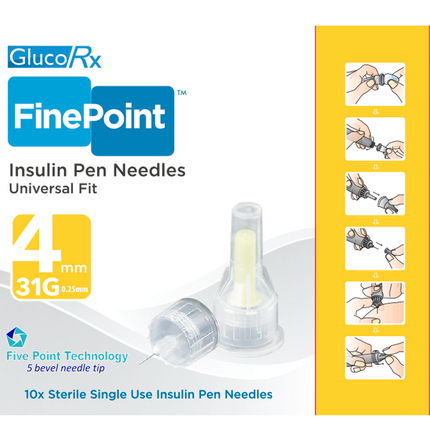 GlucoRx FinePoint Pen Needles x 400 packs (10pcs per pack)