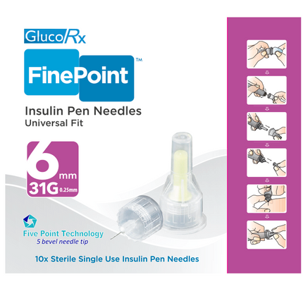 GlucoRx FinePoint Pen Needles x 400 packs (10pcs per pack)