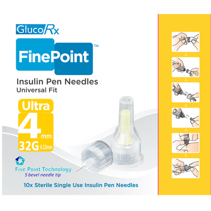 GlucoRx FinePoint Pen Needles x 400 packs (10pcs per pack)