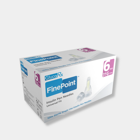 GlucoRx FinePoint Pen Needles 6mm x 50 packs (100pcs per pack)
