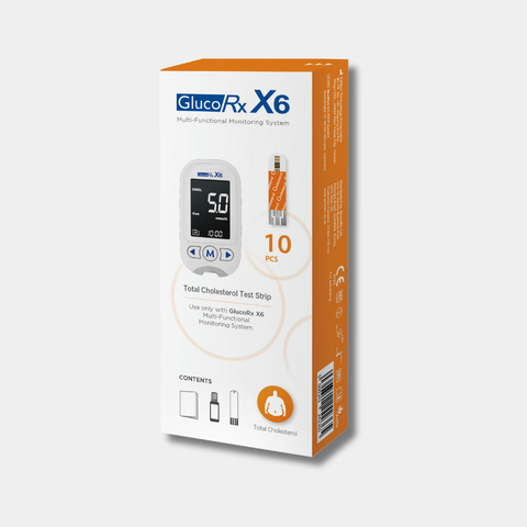 GlucoRx X6 Total Cholesterol Test Strips x 50 packs (10pcs per pack)