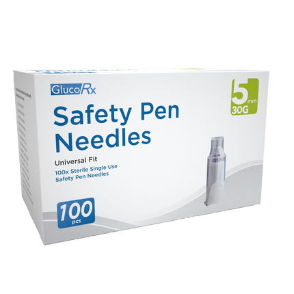 GlucoRx Safety Pen Needles x 24 packs (100pcs per pack)