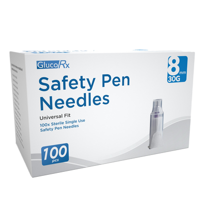 GlucoRx Safety Pen Needles x 24 packs (100pcs per pack)