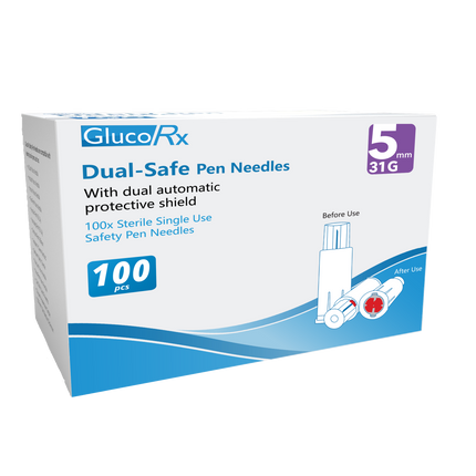 GlucoRx Dual-Safe Safety Pen Needles  x 8 packs (100pcs per pack)