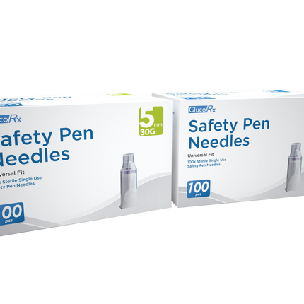 GlucoRx Safety Pen Needles x 24 packs (100pcs per pack)