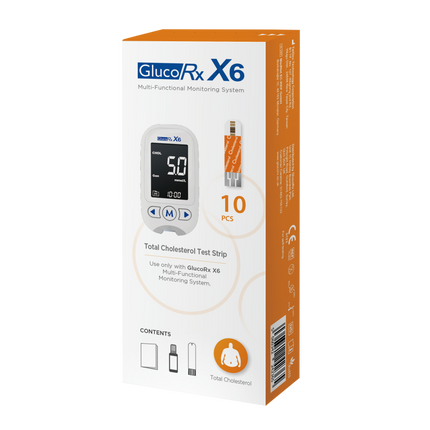 GlucoRx X6 Total Cholesterol Test Strips x 50 packs (10pcs per pack)