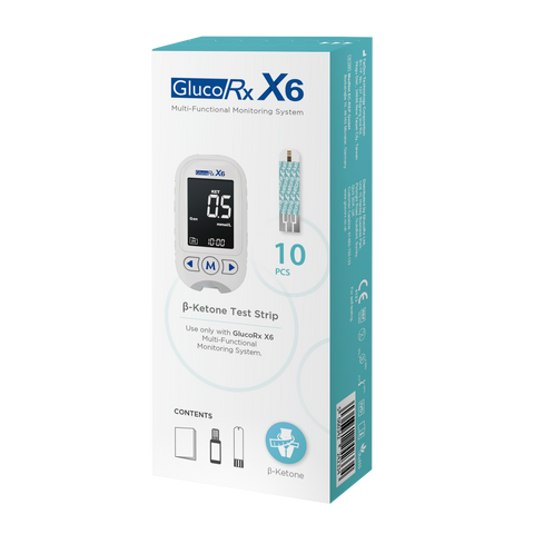GlucoRx X6 Blood Ketone Test Strips x 50 packs (10pcs per pack)